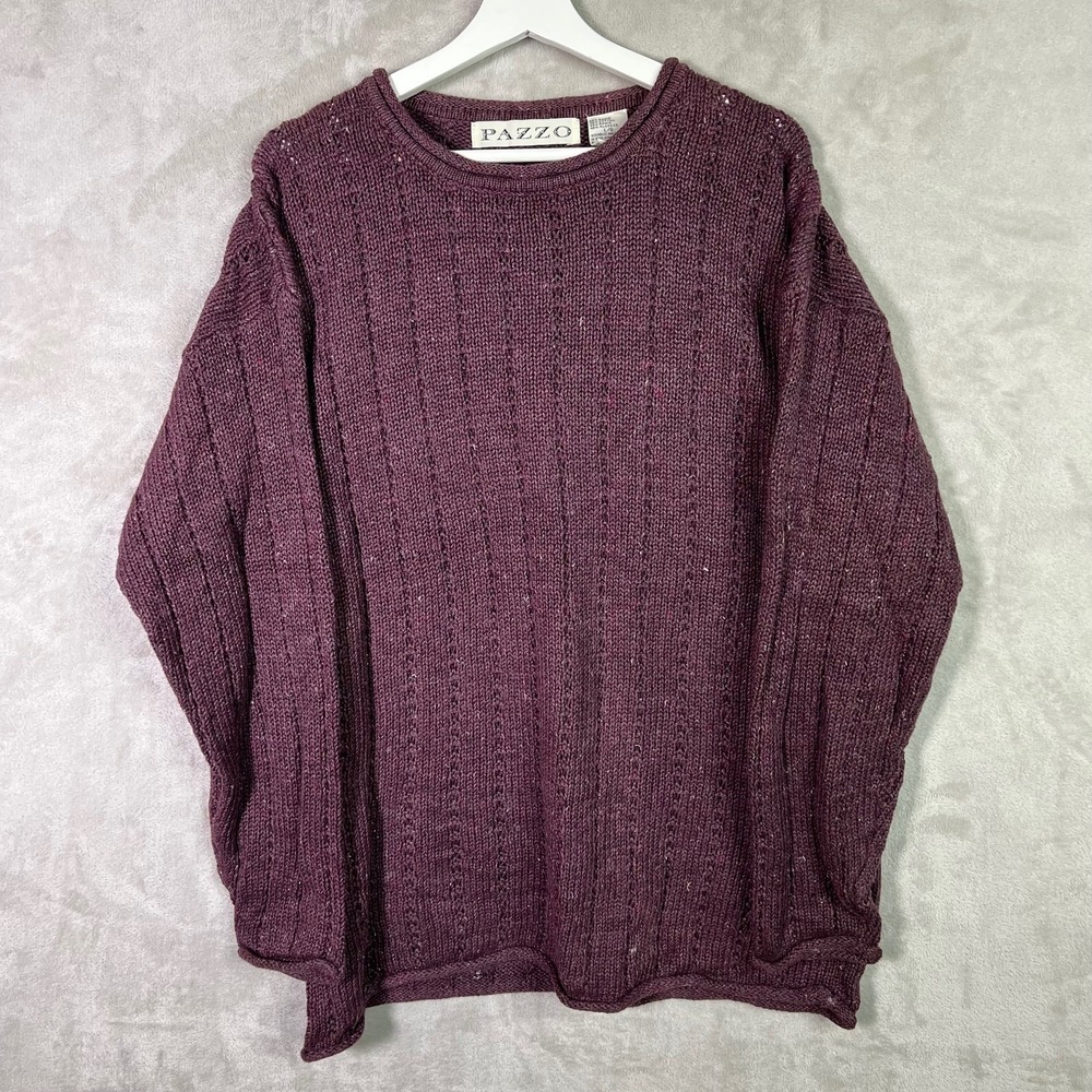 Vintage Pazzo Sweater Mens Large Burgundy 90's Cabincore Preppy Skiwear Everyday